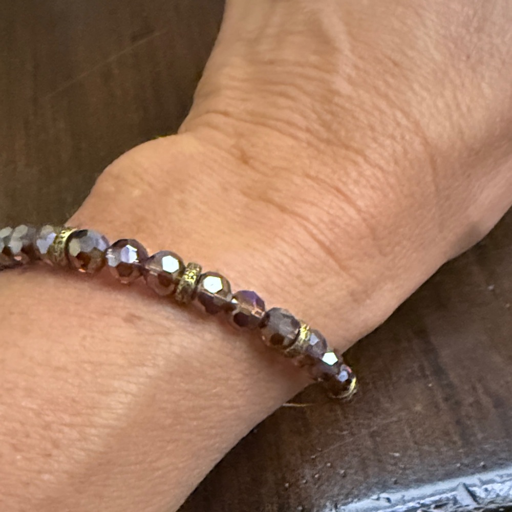 Alex and Ani Gold and Purple Beaded Bracelet